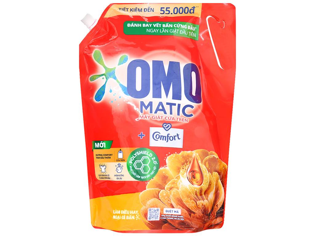 Mẫu thiết kế bao bì Nước giặt OMO Matic cửa trên hương Comfort tinh dầu thơm