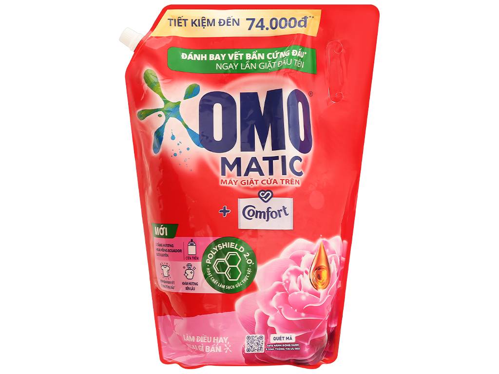 Mẫu thiết kế bao bì Nước giặt OMO Matic cửa trên hương Comfort hoa hồng Ecuador