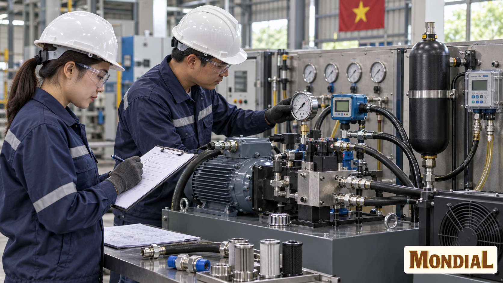 Kỹ sư kiểm tra năng lực nhà cung cấp thiết bị thủy lực công nghiệp